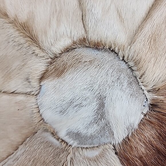 Vintage Set Of 2 Beautiful Round fur patchwork pillows Leather Back 12" - Picture 5 of 7
